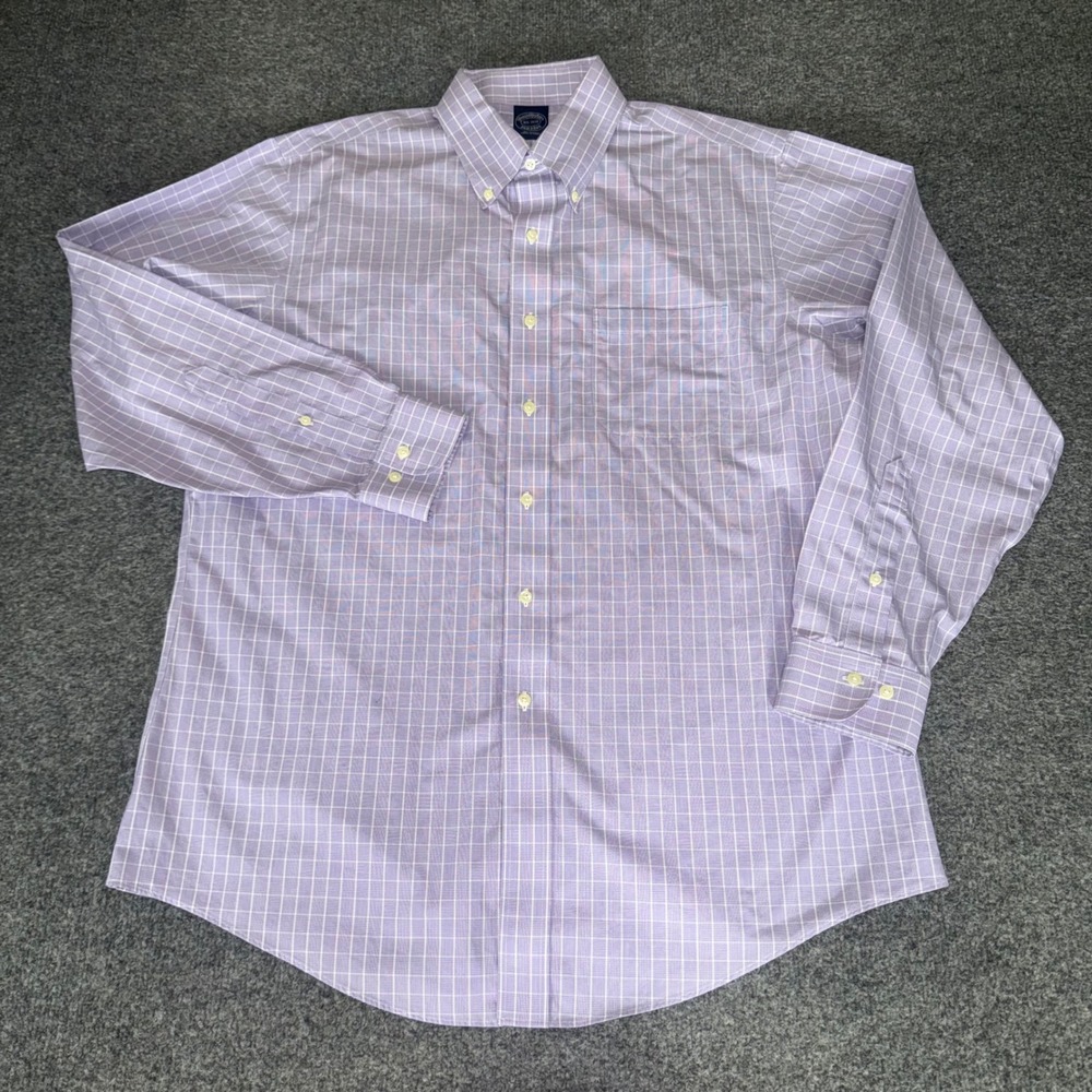 Brooks Brothers Mens 16.5 34/35 Non-Iron Lavender Tattersall Dress Shirt Casual